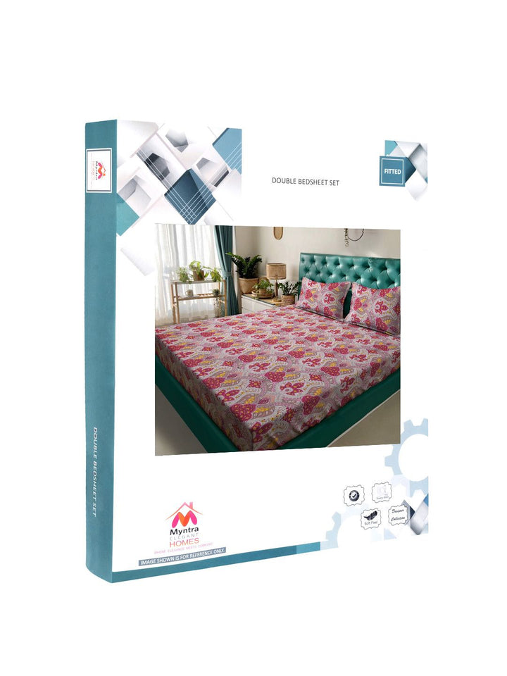 Myntra Elegant Homes Book Fold Red Printed 300 TC Fitted King Bedsheet Set 2.5m x 2.25m