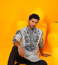 SOJANYA LUXE Kurta Lurus Kolar Mandarin Sulam Bunga