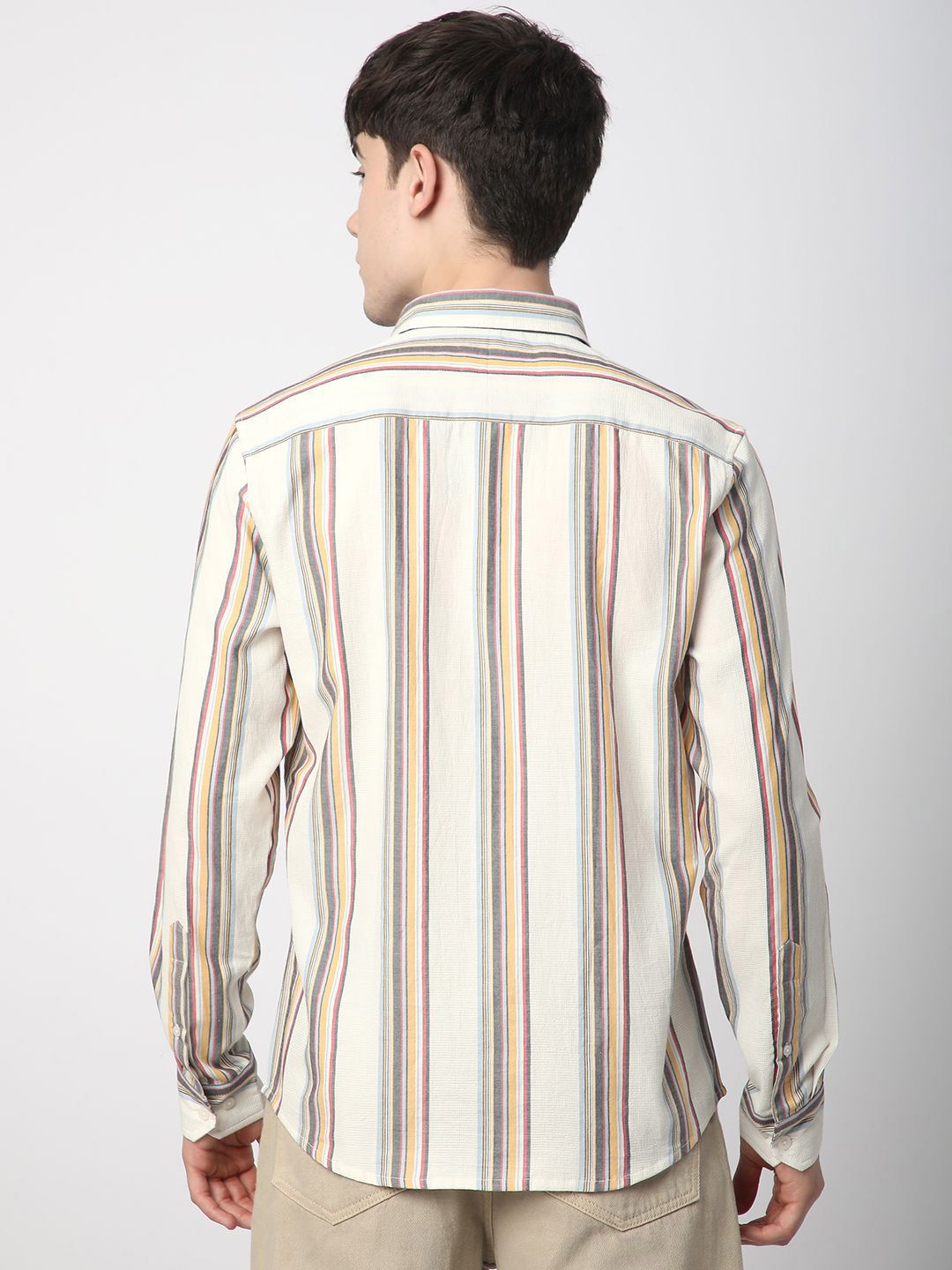 VASTRADO Men Classic Fit Spread Collar Vertical Striped Cotton Casual Shirt