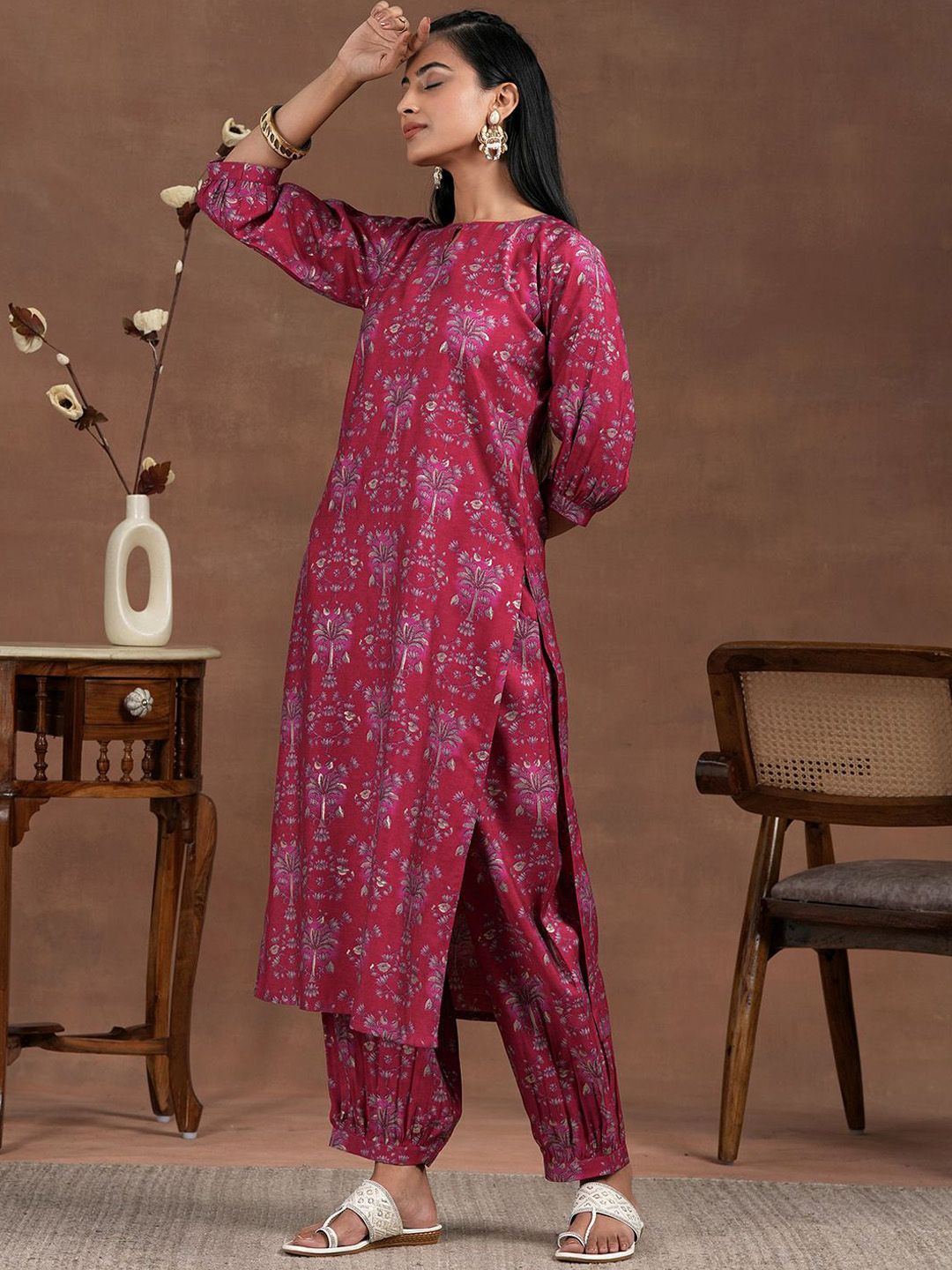 Libas Floral Printed Keyhole Neck Straight Kurta With Salwar & Dupatta