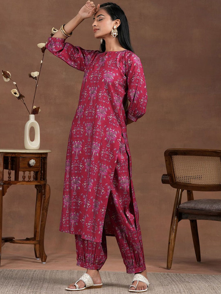 Libas Floral Printed Keyhole Neck Straight Kurta With Salwar & Dupatta
