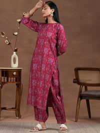 Libas Floral Printed Keyhole Neck Straight Kurta With Salwar & Dupatta