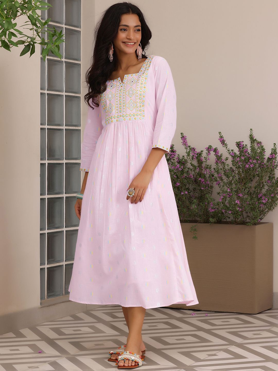 Libas Embroidered A-Line Midi Dress