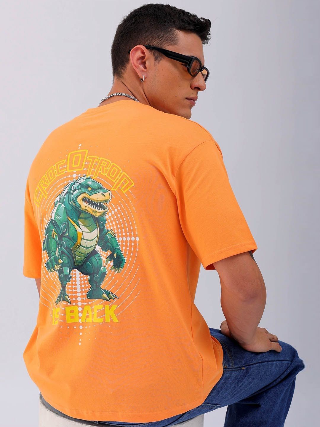 The Indian Garage Co Men Typography Printed Round Neck Cotton Oversized T-Shirt