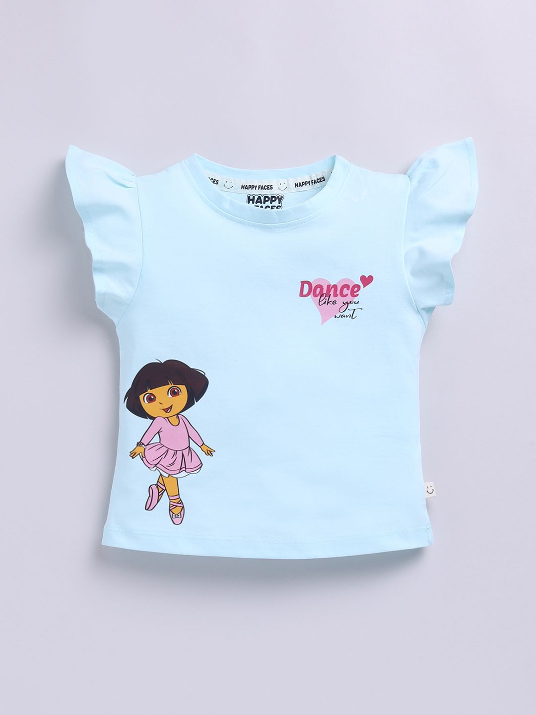 Happy Faces Girls Dora Printed Pure Cotton T-shirt