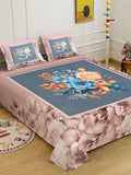 KLOTTHE Brown & Blue Printed 400 TC Double Bedsheet With 2 Pillow Covers-98.4 x 88.5 Inch