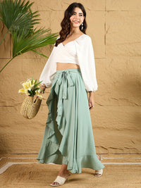Berrylush Women Ruffled Flared Maxi Skirt With Attached Trousers