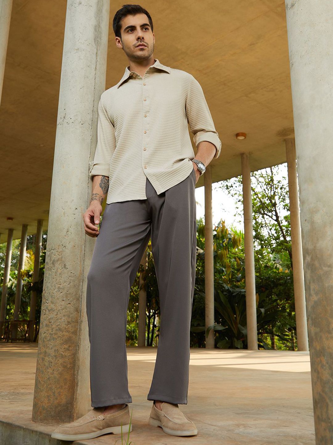 Campus Sutra Men Relaxed Fit Mid Rise Comfort Trousers