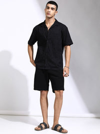 HIGHLANDER Men Jacquard Textured Cuban Collar Relaxed Shirt