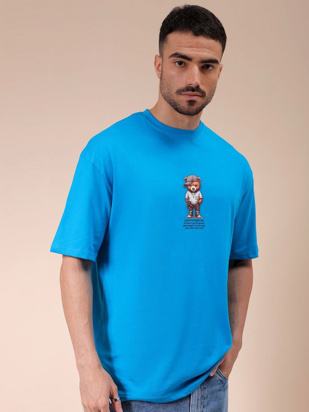 The Indian Garage Co Men Graphic Printed Round Neck Pure Cotton Oversized T-shirt