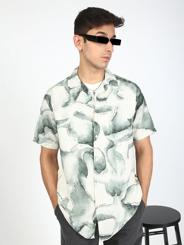 Bene Kleed Men Abstract Printed Cuban Collar Casual Shirt