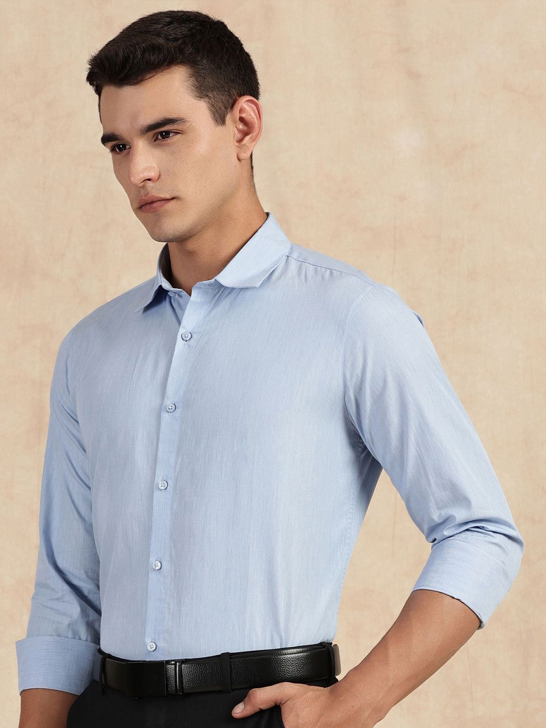 Thomas Scott Men Classic Slim Fit Solid Spread Collar Pure Cotton Formal Shirt
