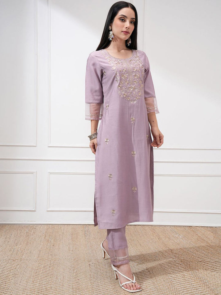 Vishudh Women Embroidered New Roman Kurta with Bottom and Nylon Organza Dupatta