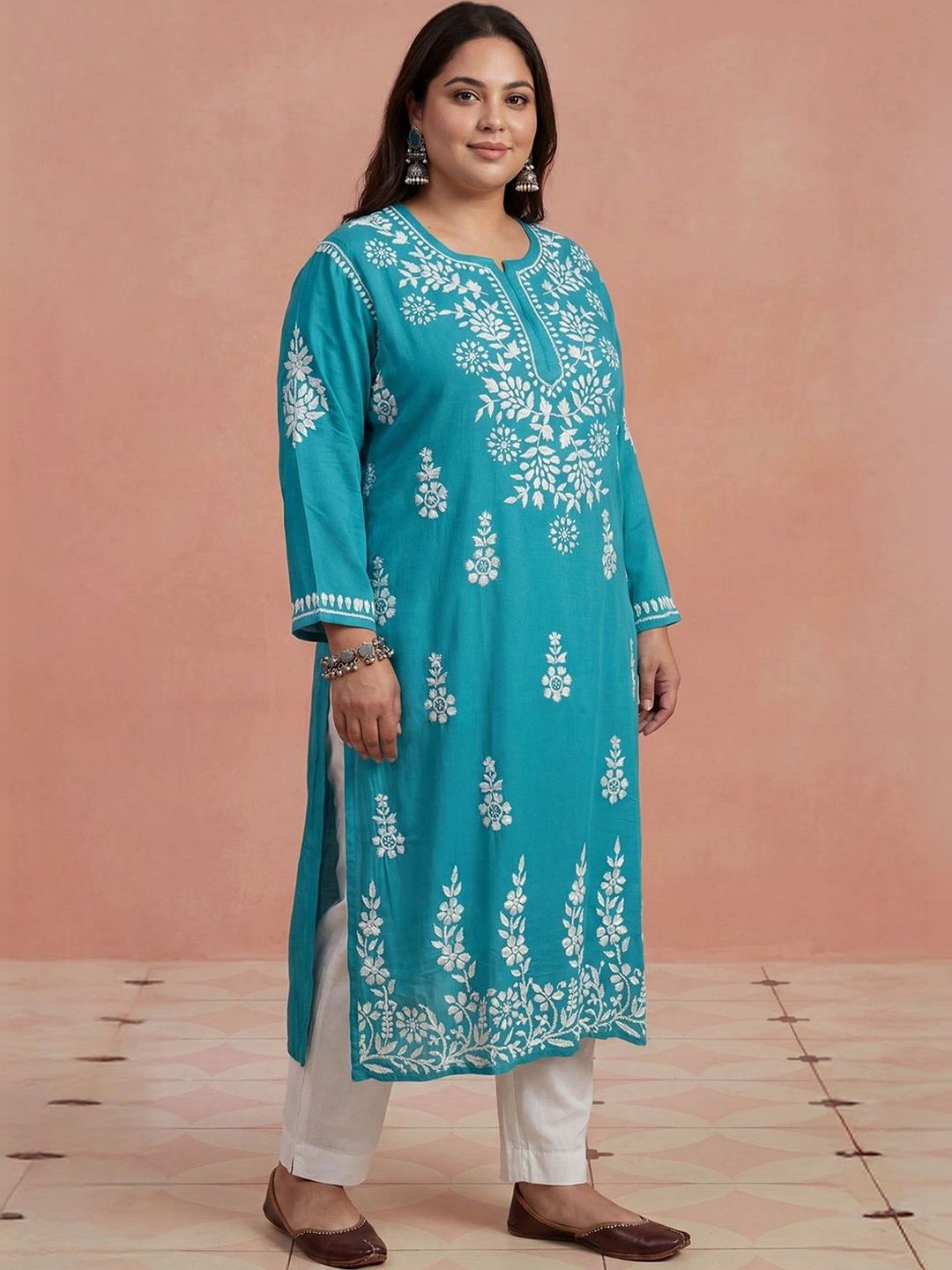 Rumah Wanita Chikankari Kurta Chikankari Sulaman Bunga