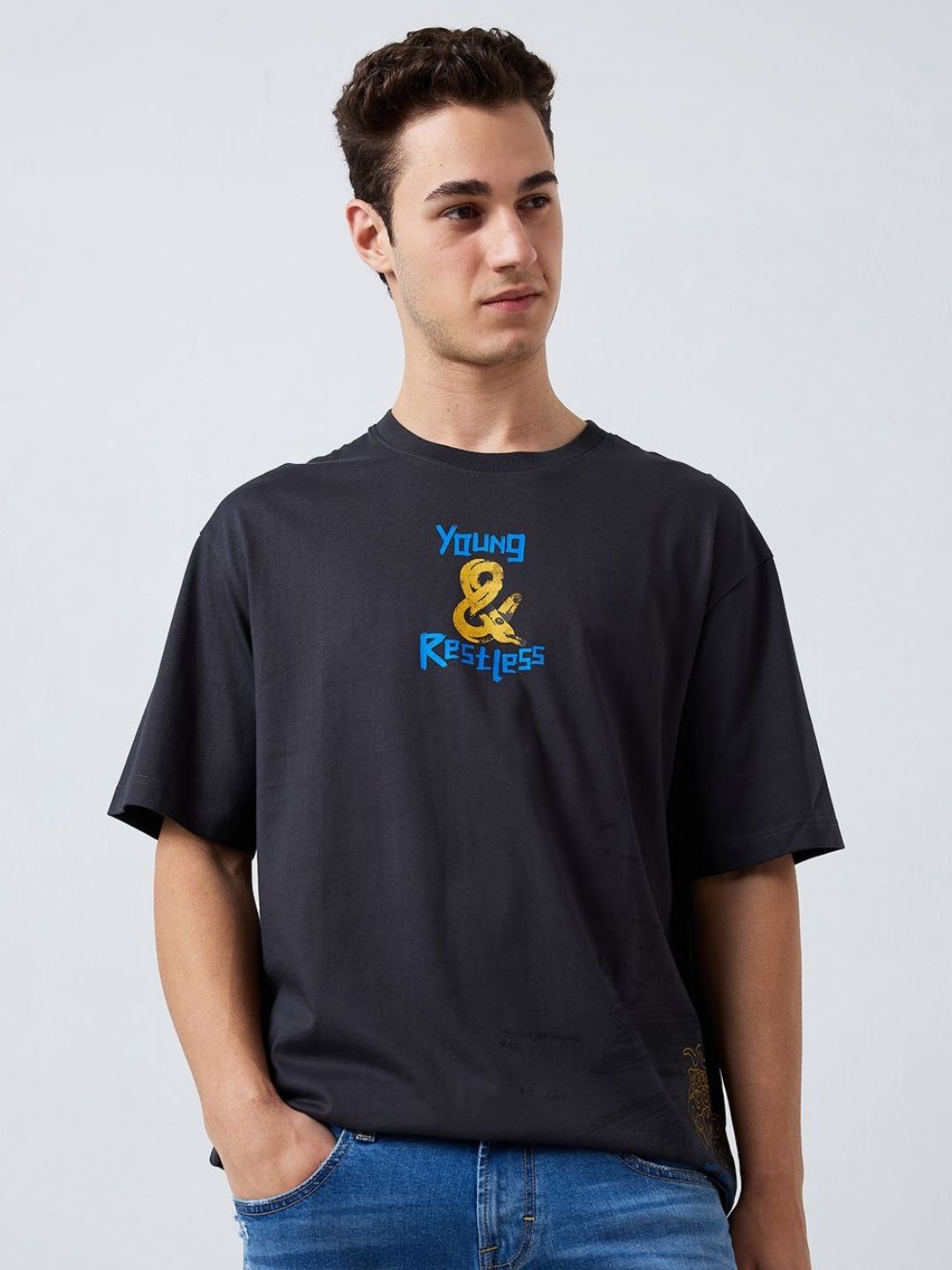 SPYKAR Men Typography Printed Round Neck Cotton Relaxed Fit T-shirt