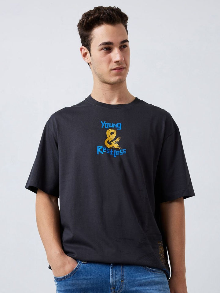 SPYKAR Men Typography Printed Round Neck Cotton Relaxed Fit T-shirt