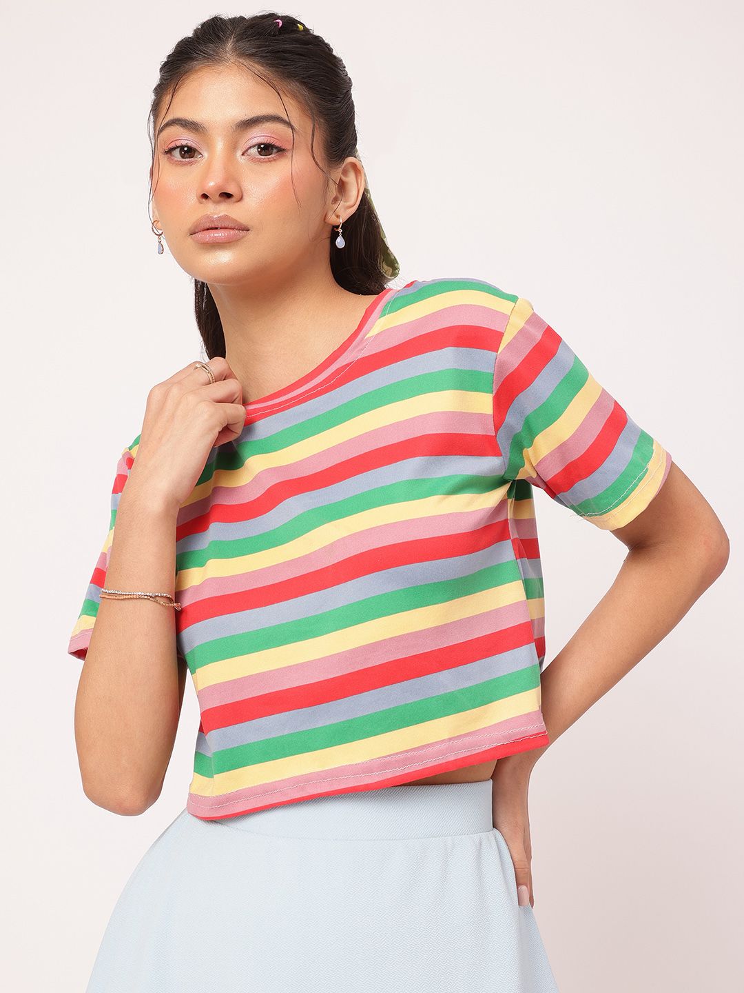 DressBerry Sweet Sensation Candy Stripes Cropped Boxy T-shirt