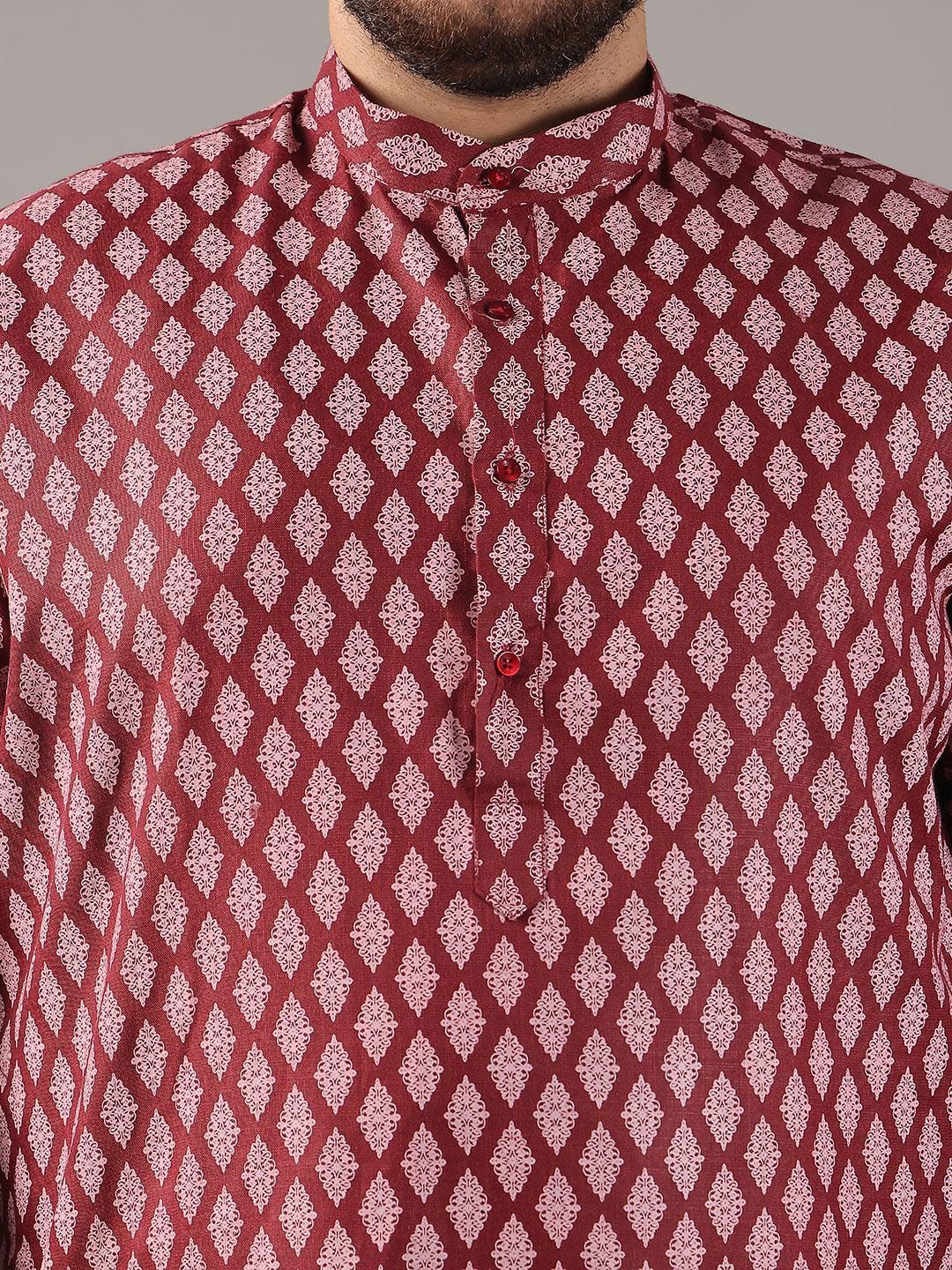 SOJANYA PLUS Saiz Motif Etnik Bercetak Kolar Jalur Kurta Lurus