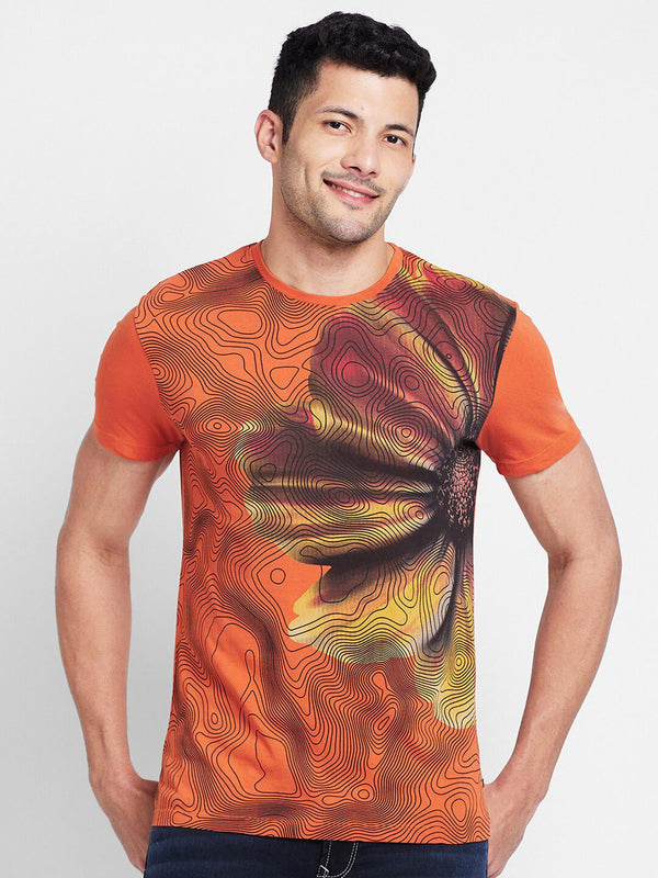 Menjadi t-shirt leher bulat abstrak manusia yang dicetak