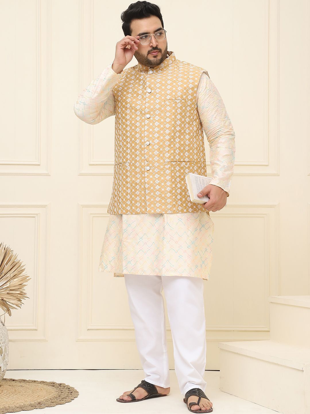 SOJANYA PLUS Jaket Sulam Lelaki Nehru Plus Size