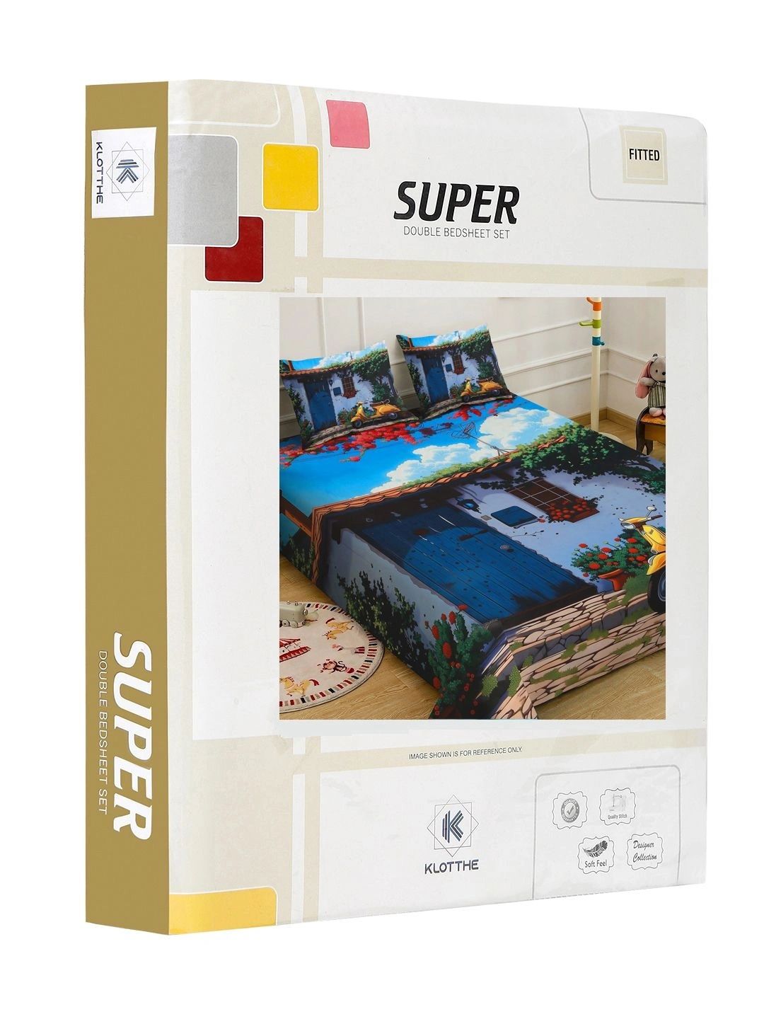 KLOTTHE Blue & Green Abstract Printed Fitted 400 TC King 7D Bedsheet with 2 Pillow Covers