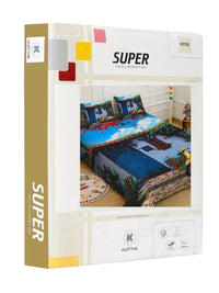 KLOTTHE Blue & Green Abstract Printed Fitted 400 TC King 7D Bedsheet with 2 Pillow Covers
