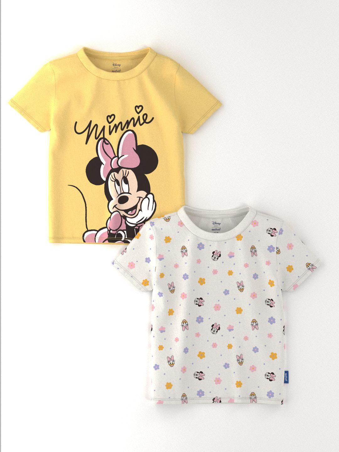 NautiNati Disney Girls Pack of 2 Cotton Minnie Mouse Printed T-shirts