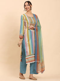 Mamicha Women Striped Printed Kurta With Trousers And Dupatta