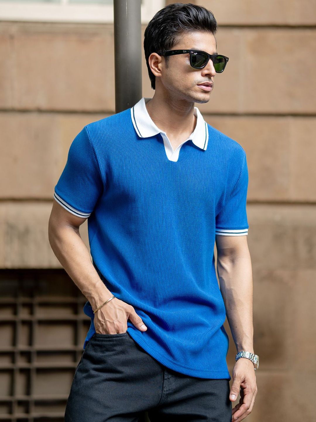 Powerlook SS25 Colourblocked Contrast Polo Collar T-Shirt