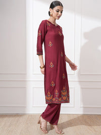 Vishudh Women Ethnic Motifs Embroidered Regular Thread Work Kurta with Trousers & With Dupatta