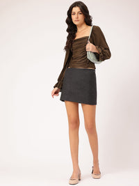 DressBerry Minimalist Muse Self Checked Smocked Ruched Top