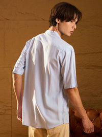 DENNISON Men Relaxed Cuban Collar Vertical Striped Oversized Casual Shirt