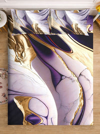 KLOTTHE Ungu Bercetak Abstrak Dilengkapi Cadar Katil King 300 TC Dengan 2 Sarung Bantal