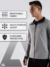 ADRO Men Mock Collar Solid Lightweight Casual Sporty Jacket