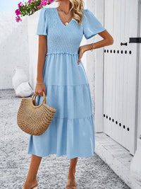 all about you Blue Flared V-Neck Flutter Sleeve Fit & Flare Midi Dress