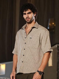 Campus Sutra Men Classic Oversized Fit Spread Collar Textured Casual Shirt