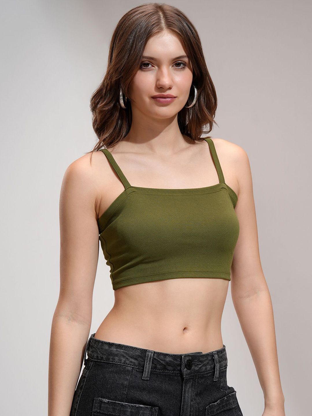 Tokyo Talkies Women Solid Shoulder Strap Crop Top