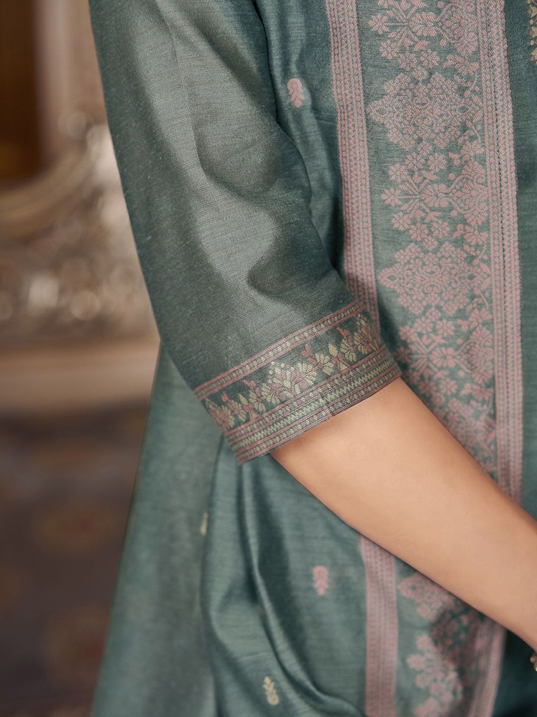 KALINI Women Woven Straight Silk Blend Kurta with Trousers & With Dupatta