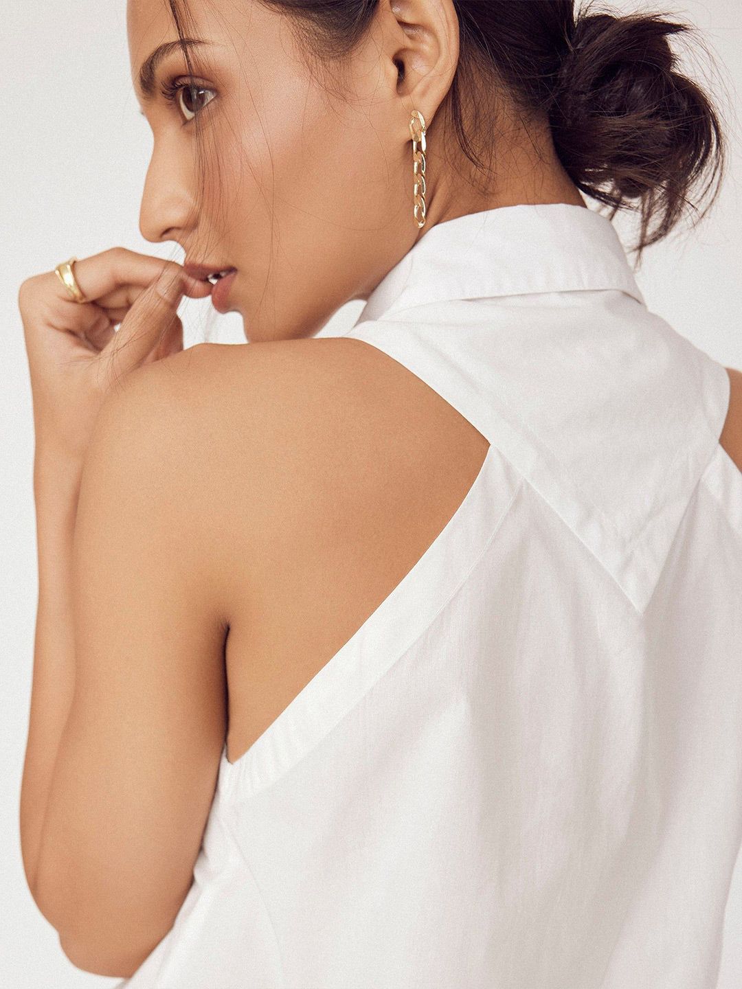 The Label Life Women Spread Collar Solid Cotton Casual Shirt