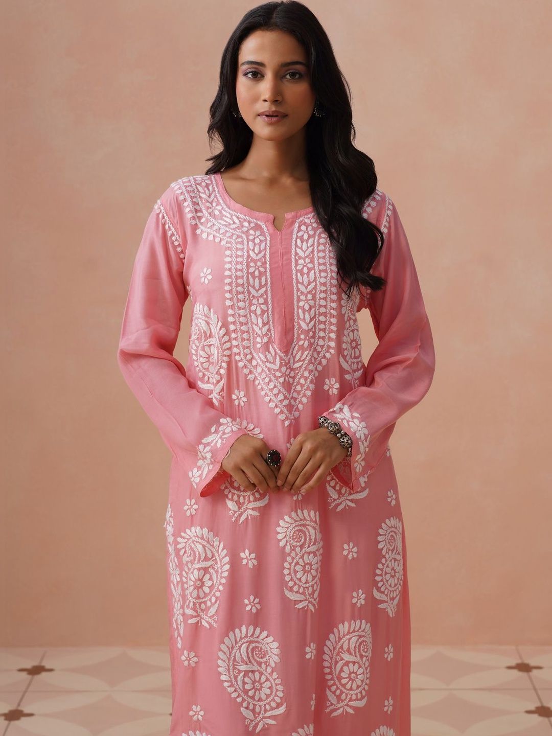 Rumah Chikankari Wanita Sulam Chikankari Cetakan Indie Kurta