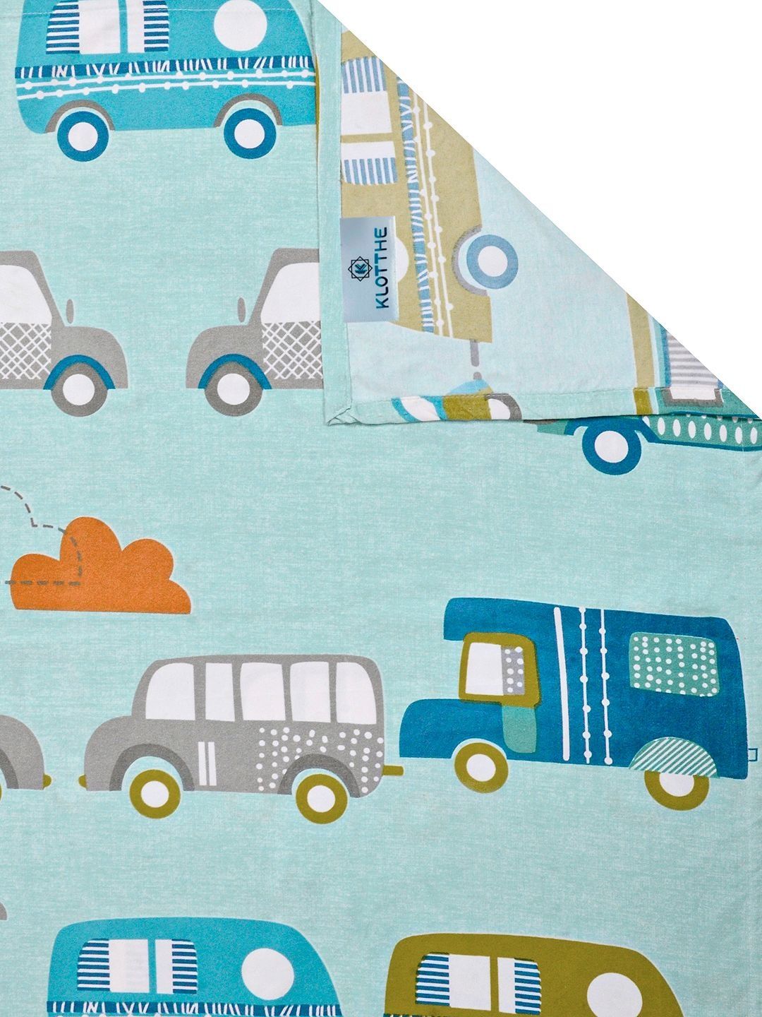 KLOTTHE Grey & Green Cartoon Flat Printed 300 TC Double King Bedsheet With 2 Pillow Cover