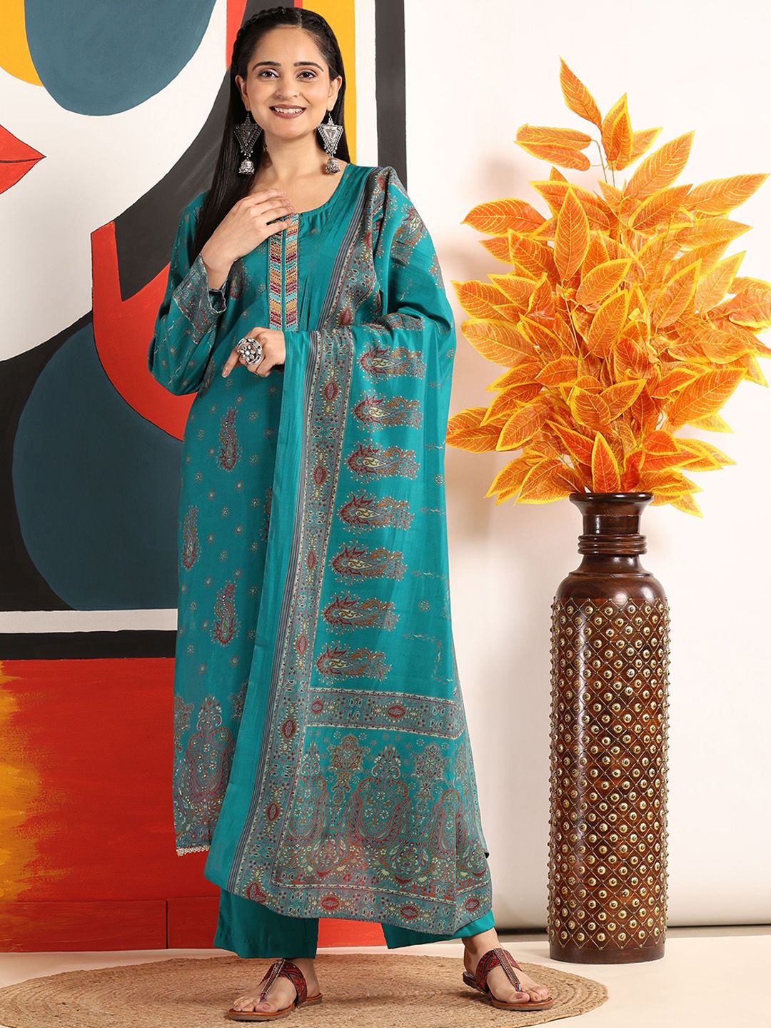Mamicha Women Floral Printed Regular Pure Cotton Kurta with Palazzos & With Dupatta