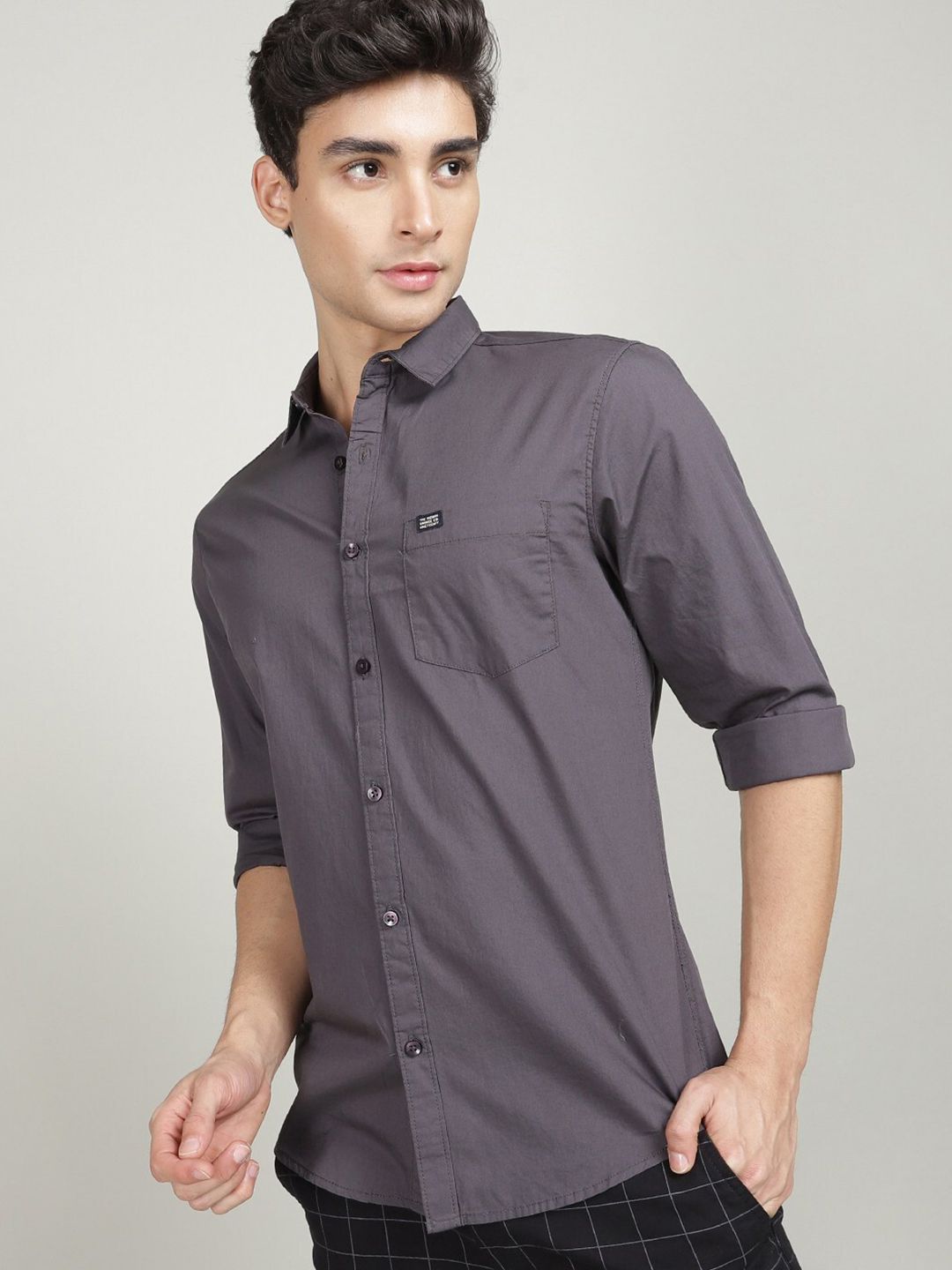 The Indian Garage Co Men Grey Comfort Regular Fit Cotton Casual Shirt