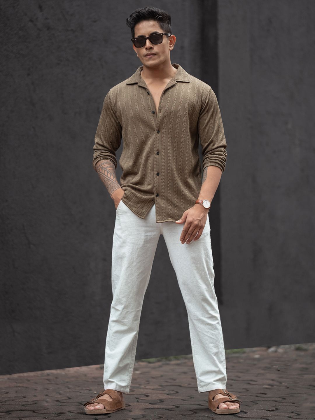 Powerlook Men Cuban Collar Textured Casual Shirt
