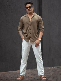 Powerlook Men Cuban Collar Textured Casual Shirt
