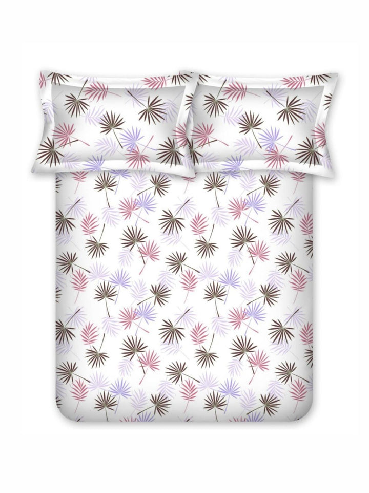 BOMBAY DYEING 525B Brown & White Floral 164 TC Pure Cotton Queen Bedsheet Set