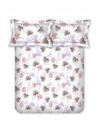 BOMBAY DYEING 525B Brown & White Floral 164 TC Pure Cotton Queen Bedsheet Set