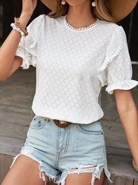 DressBerry Puff Sleeves Schiffli Top with Lace Inserts
