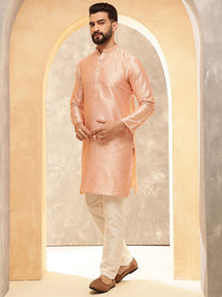 Anouk Pink Ethnic Motifs Woven Design Jacquard Silk Straight Kurta With Trousers