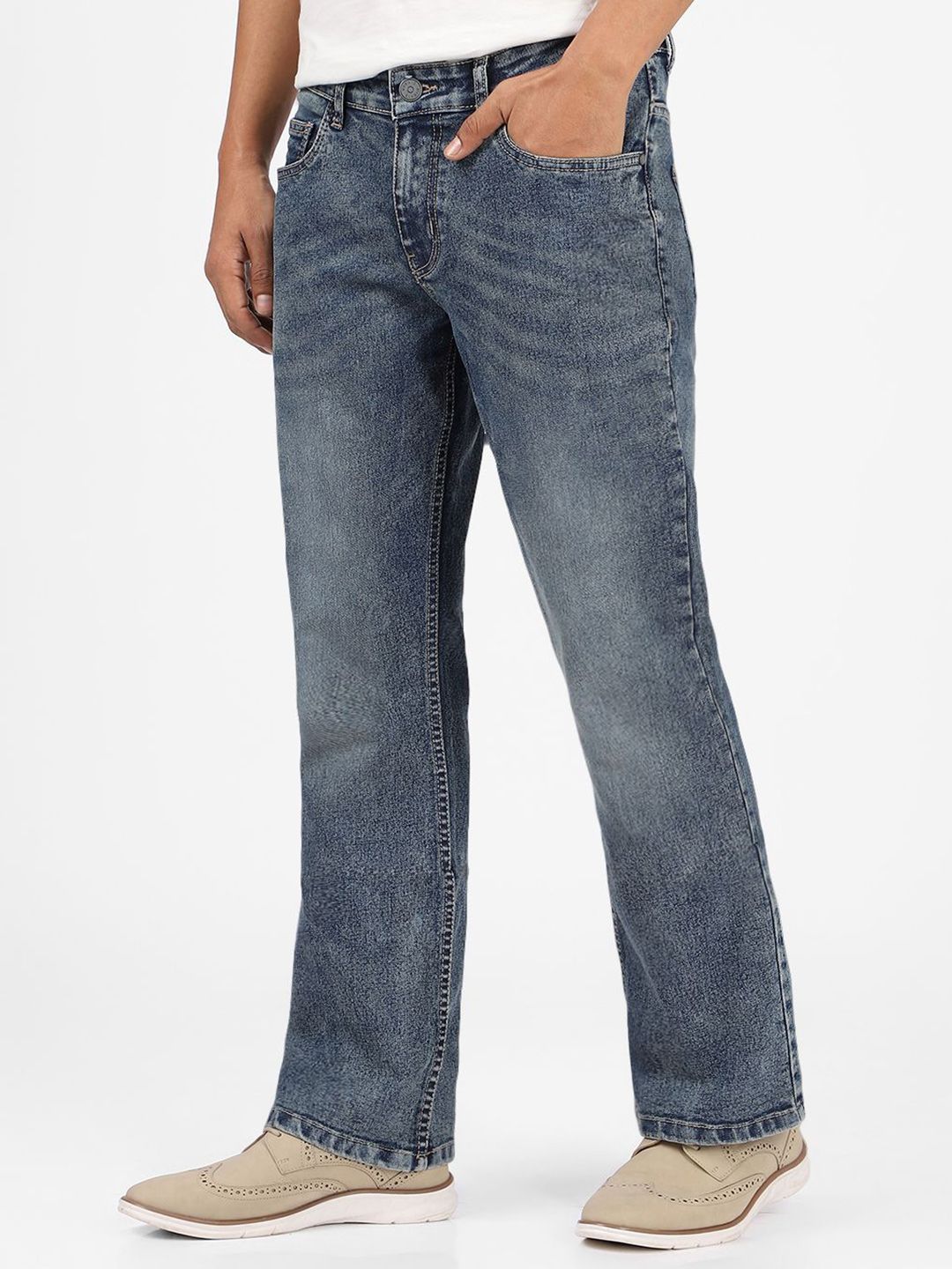 Urbano Fashion Men Bootcut Low Distress Light Fade Stretchable Jeans